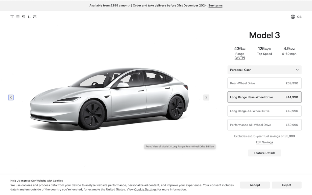 2025 Tesla Model Long Range Rear-Wheel Drive.